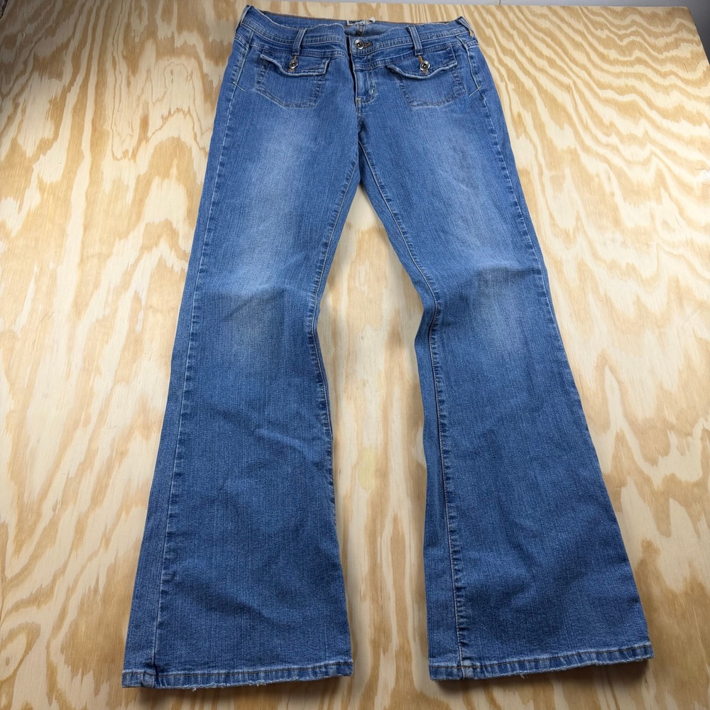 Anchor Blue Flare Leg Jeans Womens 11 Medium Wash Button Flap Pocket Y2K Denim